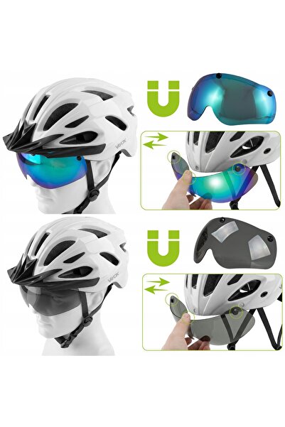 NO BRAND CĂȘTĂ DE BICICLETĂ MTB REGLABILĂ CU LUMINĂ LED ȘI VIZOR 55-58 ALB SP...