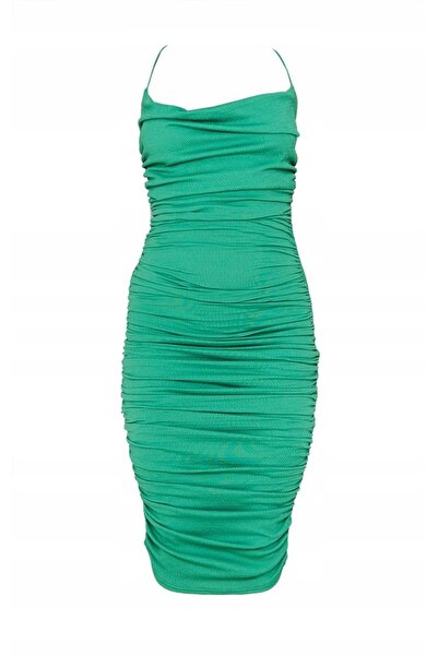 NO BRAND Prettylittlething Rochie verde midi cu bretele și drapaje 34