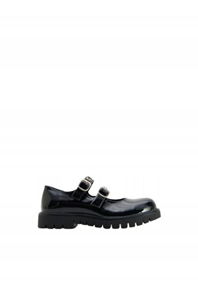 NO BRAND Mocasini negri lăcuiți cu curele decorative și cataramă 39
