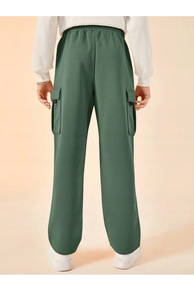 NO BRAND Pantaloni verzi eleganți, croială dreaptă clasică, cu buzunare, Shei...