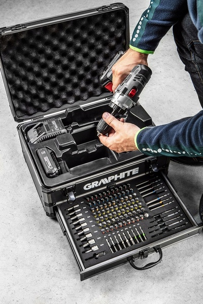 NO BRAND Set de șurubelnițe electrice Graphite 2x2Ah 18V cu mandrină de 10mm ...