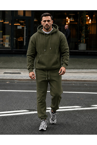 YAKAMEL ERKEK 3 İPLİK KAPÜŞONLU JOGGER LASTİK PAÇA EŞOFMAN TAKIMI