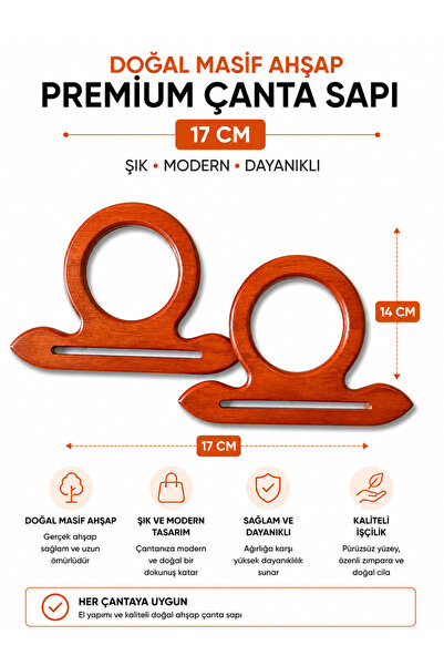 vollen yarn Mâner pentru geantă din lemn masiv natural premium 17 cm 1 perech...