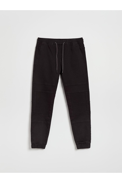 NO BRAND Pantaloni din denim negru, stil jogger, cu cusături, talie elastică,...