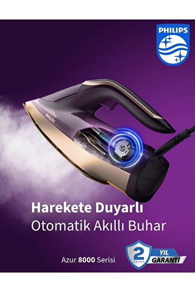 Philips Kumaşa Göre Isı ayarlayan Azur 8000 Serisi Buharlı Ütü OptimalTEMP Te...