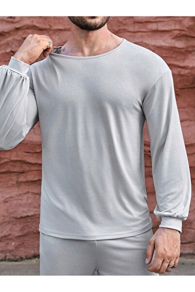 NO BRAND Set de trening gri deschis, neted, bluză și pantaloni, Shein m