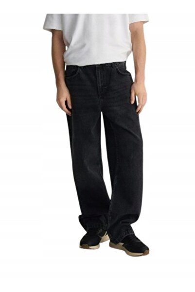 NO BRAND Pantaloni lungi din bumbac negru, blugi largi cu efect spălăcit 29