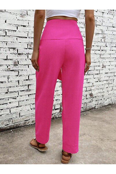 NO BRAND Pantaloni lungi clasici, roz, simpli, uni, eleganți, cu curea, Shein 44