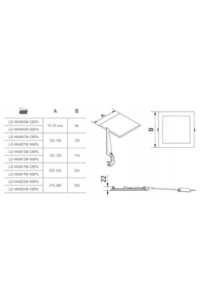 NO BRAND LED încastrat pătrat 24W Neutru 2000Lm Matis Plus 30cm IP44 GTV