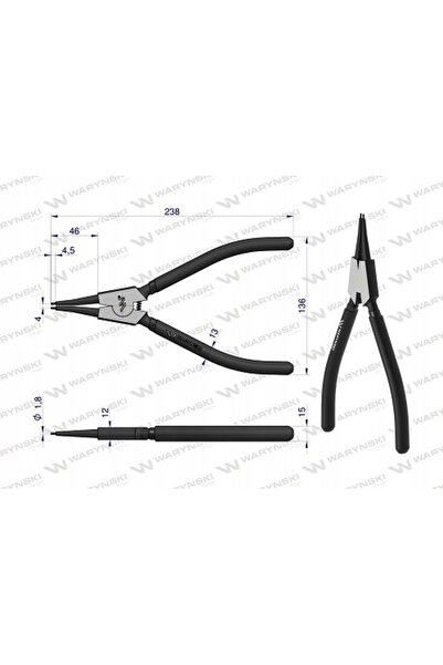NO BRAND Clește 240mm drept, pentru inele de siguranță externe, Warynski