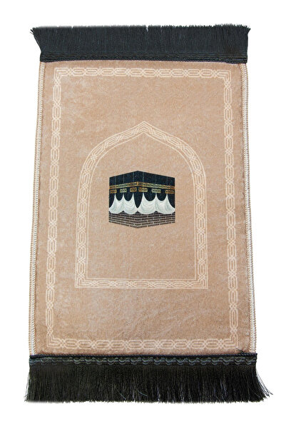ihvan online Mini Alın Seccadesi Kaymaz Taban Desenli Cep Tipi Seyahat Namaz Seccadesi - Açık Kahve