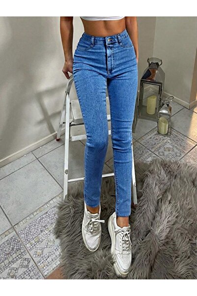 NO BRAND Blugi skinny cu talie înaltă, albastru marin, Shein 38