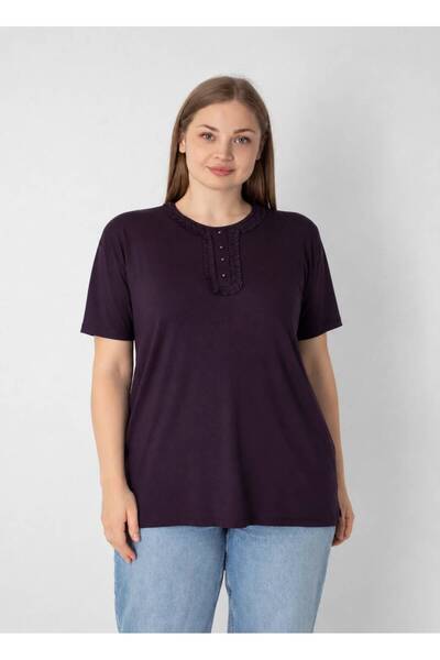 Orly More Viscose Fabric Mini Slit Plus Size Short Sleeve Lapel and Button De...