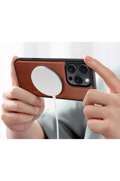 NO BRAND Husă din piele OCASE pentru iPhone 16 Pro Max maro închis 2 în 1 + c...