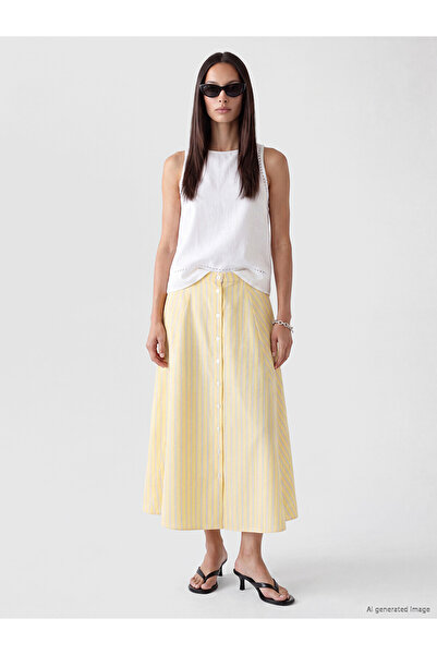 LC Waikiki Two Mt Shop Quality Striped A-Line Skirt with Buckle Detail
