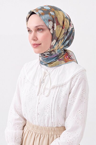 Silk Home Soft Scarf Flower Dark Gray