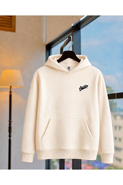 TREND EMMODA Men's Stand Handwritten Kangaroo Pocket Hooded Sweatshirt