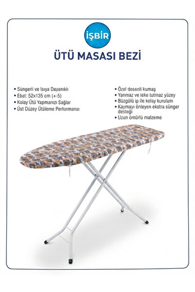 Genel Markalar İŞBİR 1.KALİTE YANMAZ ÜTÜ MASASI KILIFI (SÜNGERLİ)