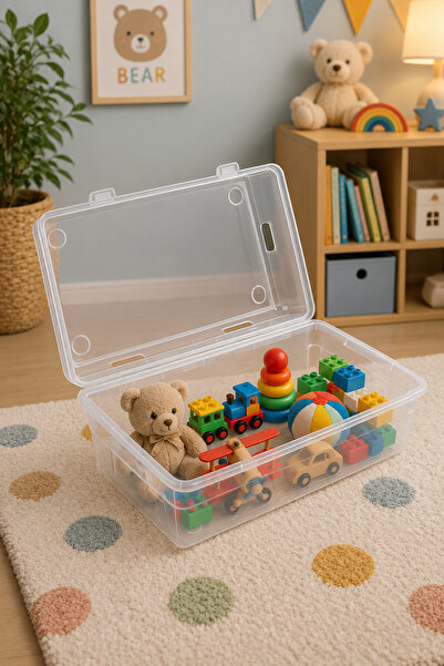 Mim Life Oyuncak Saklama Kutusu Şeffaf Kapaklı 32x20x11 cm 9 lu Set | Çocuk Odası Düzenleyici İstiflenebilir Plastik Organizer Kutu