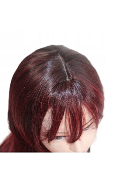 NO BRAND Perucă de damă bob lung cu breton, ombre roșu burgund, păr sintetic