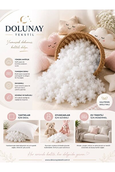 dolunay tekstil 3 KG ELYAF, BONCUK ELYAF, SİLİKON ELYAF, YASTIK,KIRLNET,OYUNC...