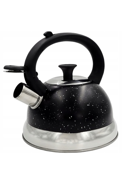 NO BRAND Ceainic tradițional din oțel inoxidabil cu fluier, negru, neted, 2.5L