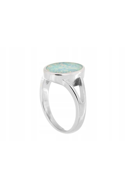 NO BRAND Inel de argint placat cu rodiu, mărimea 20, cu opal de 13mm, cadou