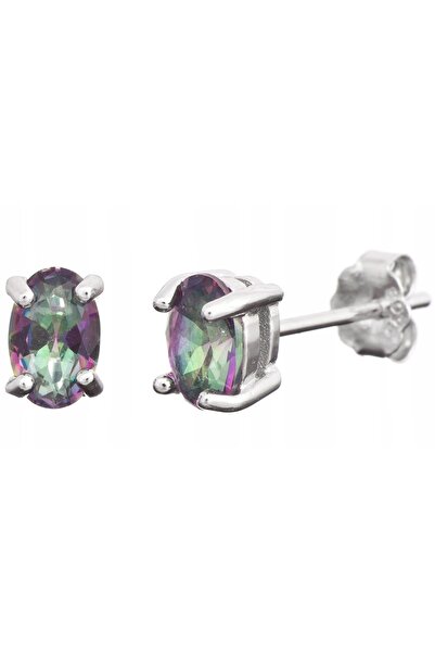 NO BRAND Cercei de argint rodiat cu topaz mistic 7X5