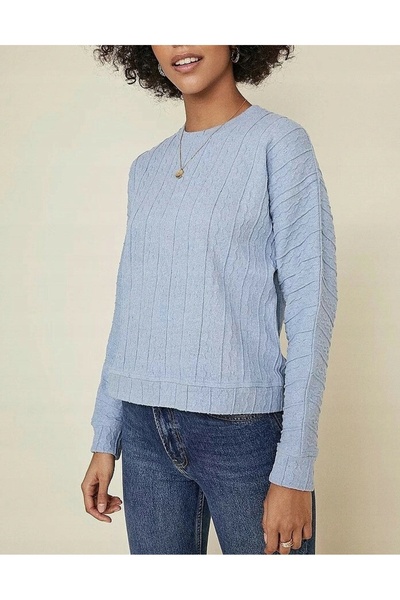 NO BRAND Pulover Albastru Clasic Braid Oasis S
