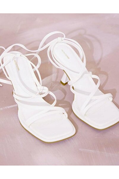 NO BRAND Sandale clasice albe cu toc, cu barete, din piele ecologică, Prettyl...