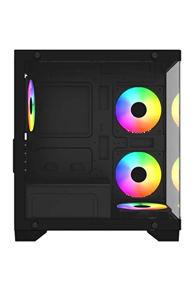 GAMEBOOSTER GB-M6001B 600w 4*12cm Rainbow Fanlı USB 3.0 Seaview Mid-T M-ATX Gaming Siyah Kasa