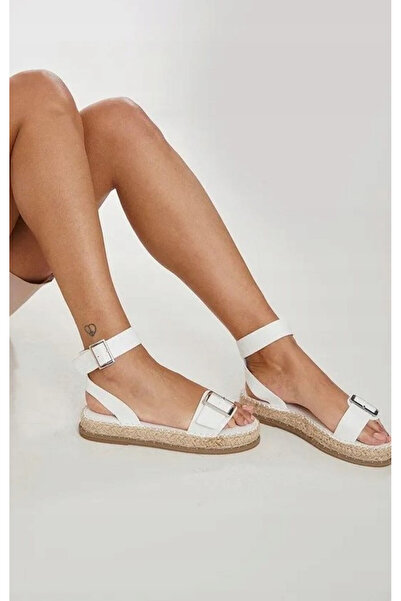 NO BRAND Prettylittlething Sandale albe texturate tip espadrile cu platformă 38
