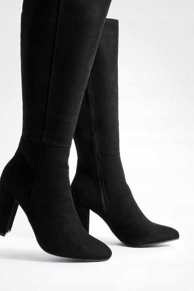 NO BRAND Cizme clasice negre cu toc bloc, din piele ecologică, Boohoo 39