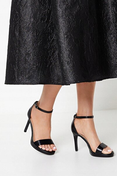 NO BRAND Sandale clasice negre cu toc stiletto, cu cataramă, din piele ecolog...