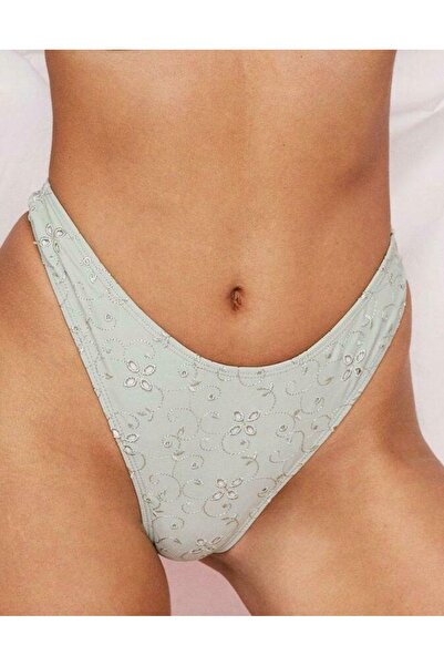 NO BRAND Slip de bikini verde cu design brodat Classic Gal 36
