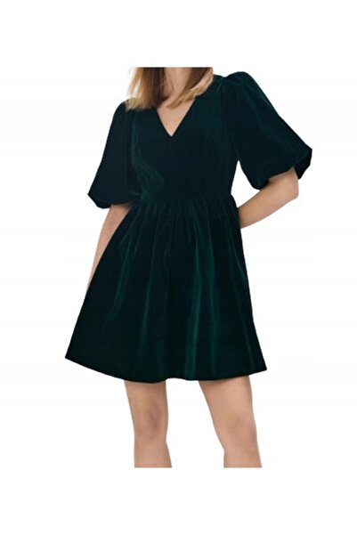 NO BRAND Rochie mini evazată din catifea verde, cu mânecă scurtă, uni, Mohito 36