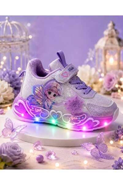 HANNA Sneakers with lights, Fairy pattern, Eco- Leather , Girls, Purple