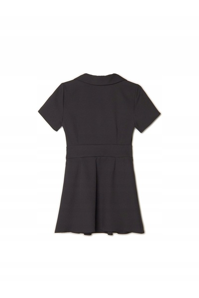 NO BRAND Rochie mini clasică neagră în linie A, cu guler și mâneci scurte, m