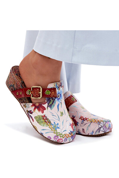maciejka Muli de damă din piele cu toc pană și flori K7409-15 Multicolor 41