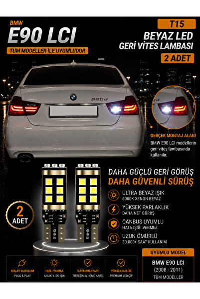 DuoLight BMW E90 LCI (2008-2011) Uyumlu T15 W16W Beyaz LED Geri Vites Ampulü ...