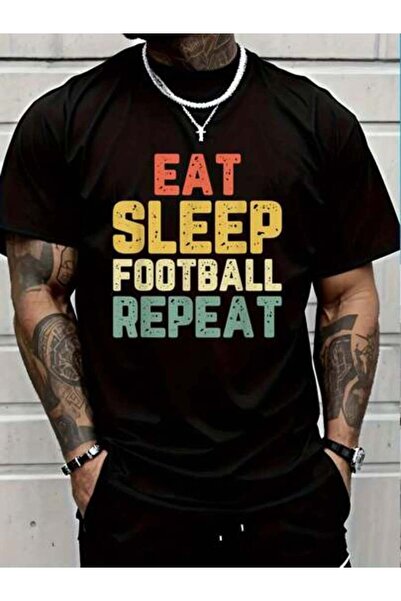 9JY تي شيرت مطبوع عليه 100% قطن Eat Sleep Retriat Love Football Vintage Gift ...
