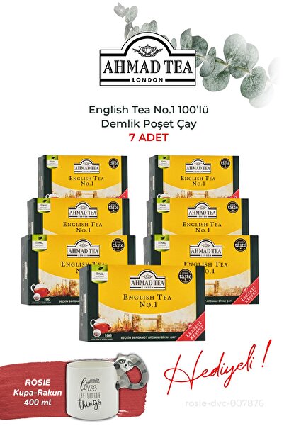 Ahmad Tea 7 Packs of English Tea No.1 100-Pack Teapot Bags and Raccoon Mug