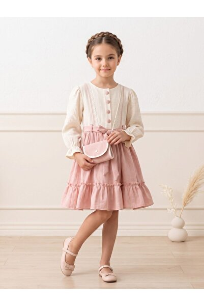 Cherrys Bebek فستان بناتي بتصميم VIP مع أزرار وحزام