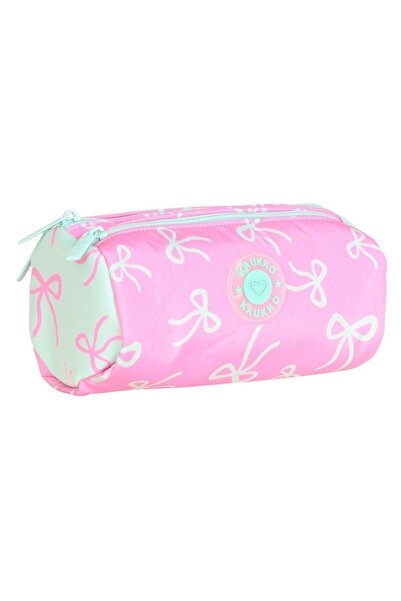 KAUKKO Bow Pink Green Girls' Bow Patterned School Pencil Bag - Three Compartm...