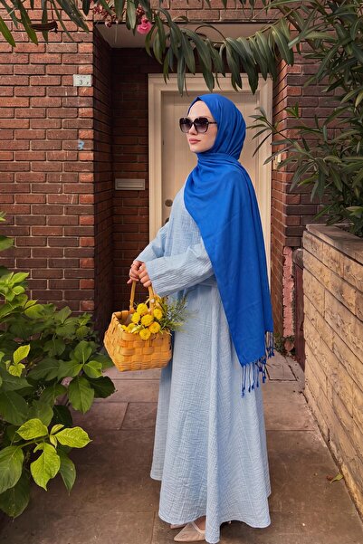 Silk Home Çift Taraflı İpek Şal Saks Mavisi