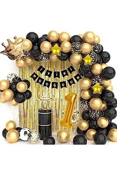 Yıldızan Bkmc Starry 25 cm King Crowned 76 cm 1 Year Old Balloon Chain Birthd...