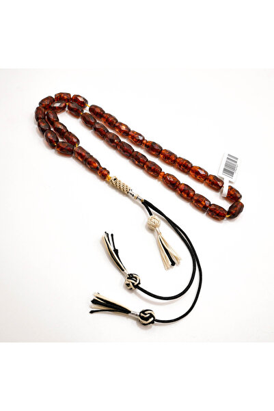 Generic Brand Pressed Baltic Amber Rosary – 33 Beads 8×11.5mm Faceted Oval Pr...