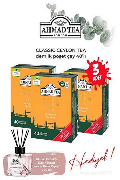 Ahmad Tea 3 Pack Classic Ceylon Tea 40-Pack Teapot Tea Bags and Room Fragrance
