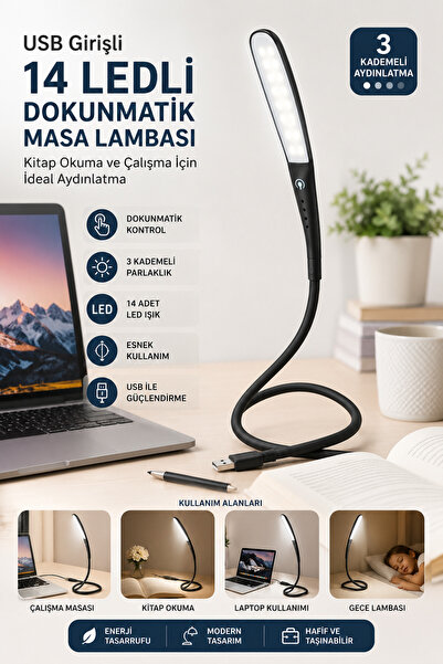ALL FAST USB Girişli 14 LED 3 Kademeli Dokunmatik Masa Lambası | Kitap Okuma ...