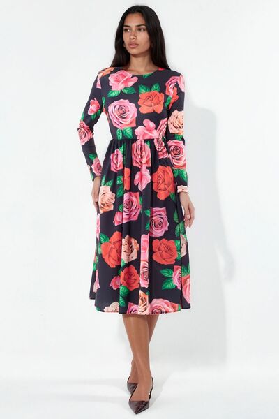 Hiccup Msn Floral Patterned Belted Midi Flared Dress